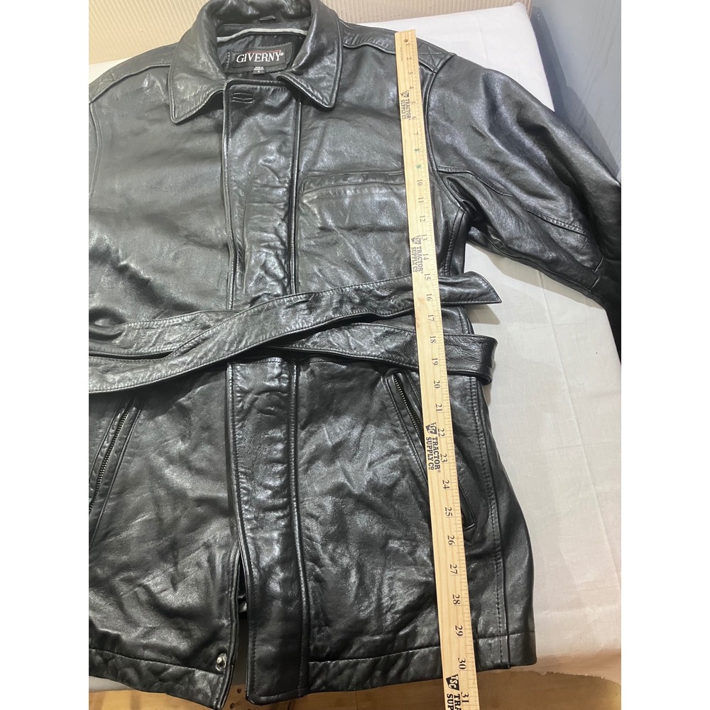 GIVERNY Black Leather Belted Jacket Mens Size S Made in Indonesia - Picture 2 of 9